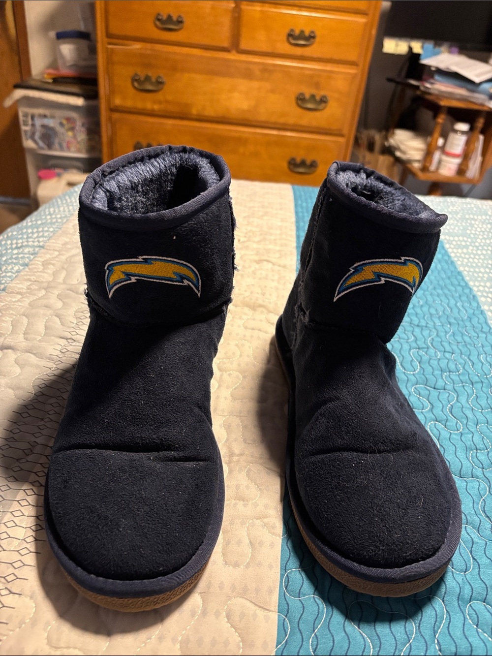 NFL Licensed Navy Plush-Lined Boot Slippers with Chargers Logo